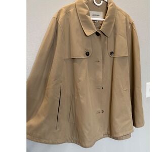 Lands End Womens 3X Khaki Tan Cotton Trench Cape Coat Button Front Plus Size NEW